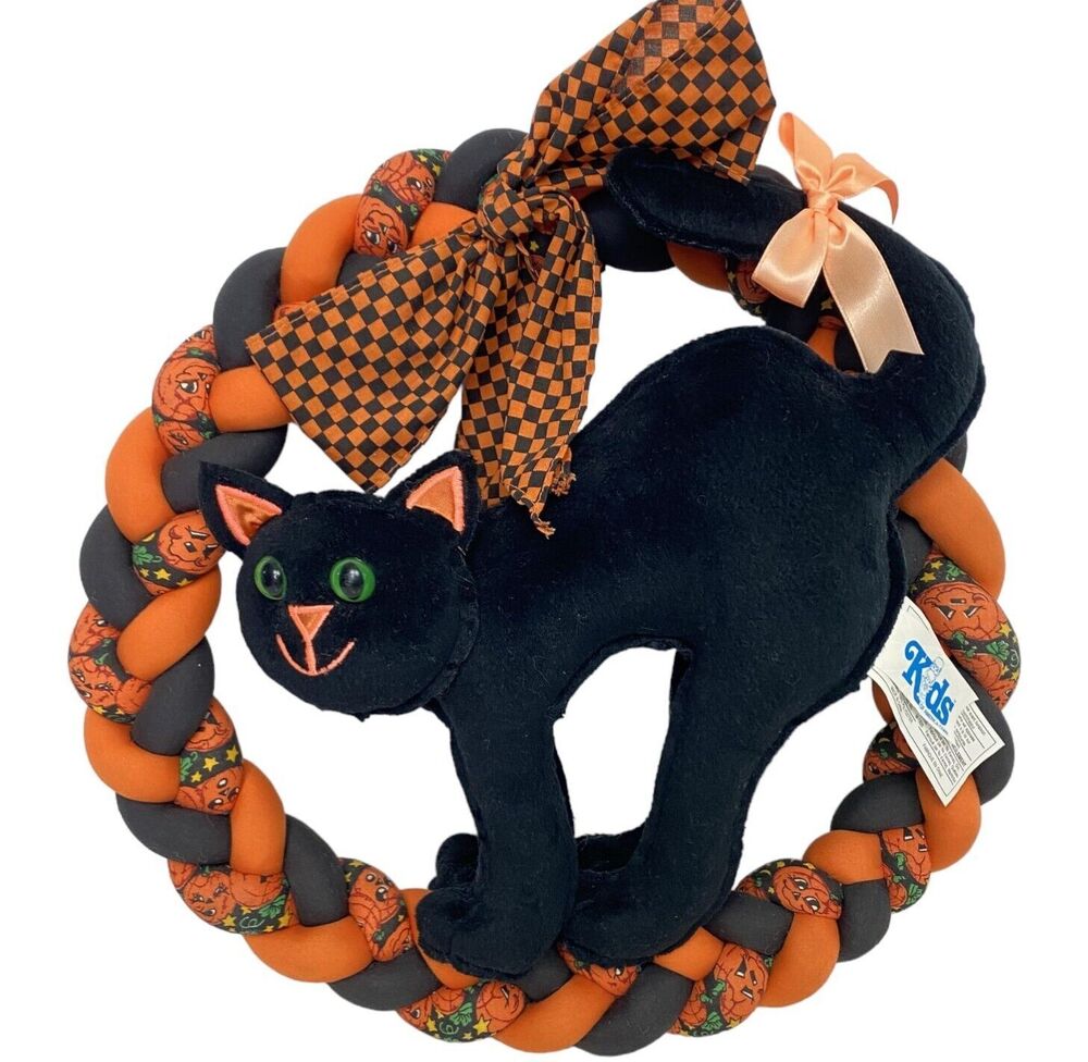 Kids of America Halloween Pumpkins Holiday Wreat Black Cat Stuffed Animal  Plush